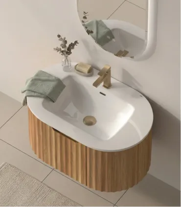 Mobile Bagno "Pillè" 80 cm 2 Ante Finitura Acacia con Lavabo in Porcellana e Specchio I Karag I Ap shop