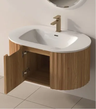Mobile Bagno "Pillè" 80 cm 2 Ante Finitura Acacia con Lavabo in Porcellana e Specchio I Karag I Ap shop