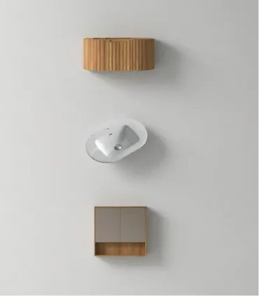 Mobile Bagno "Pillè" 80 cm 2 Ante Finitura Acacia con Lavabo in Porcellana e Specchio I Karag I Ap shop