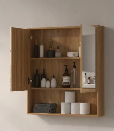 Mobile Bagno "Pillè" 100 cm 2 Ante 1 Cassetto Finitura Acacia con Lavabo in Porcellana e Specchio I Karag I Ap shop