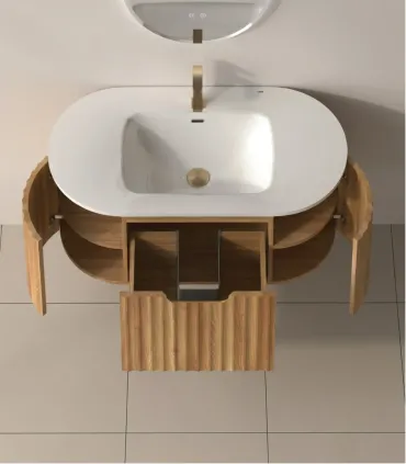 Mobile Bagno "Pillè" 100 cm con Lavabo in Porcellana e Specchio 2 Ante 1 Cassetto Acacia