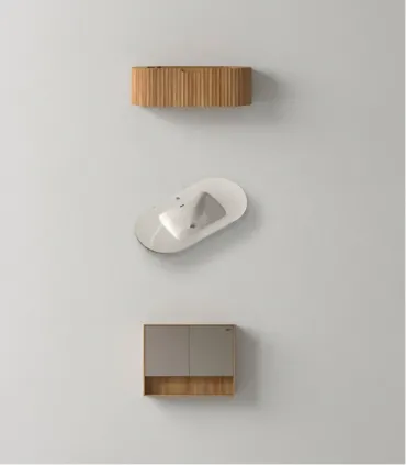 Mobile Bagno "Pillè" 100 cm 2 Ante 1 Cassetto Finitura Acacia con Lavabo in Porcellana e Specchio I Karag I Ap shop