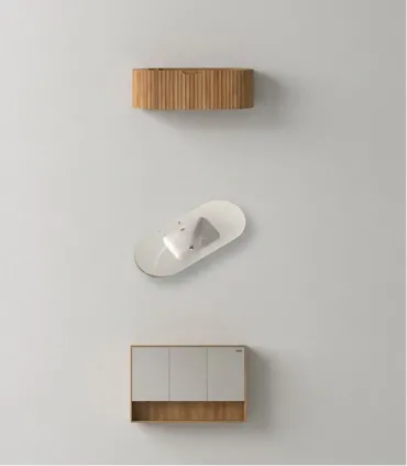 Mobile Bagno "Pillè" 120 cm  2 Ante 1 Cassetto Finitura Acacia con Lavabo in Porcellana e Specchio I Karag I Ap shop