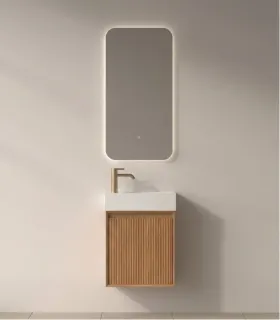 Mobile Bagno "Nordy" 45 cm 1 Anta Finitura Acacia con Lavabo in Porcellana e Colonna