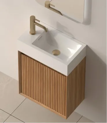 Mobile Bagno "Nordy" 45 cm 1 Anta Finitura Acacia con Lavabo in Porcellana e Colonna