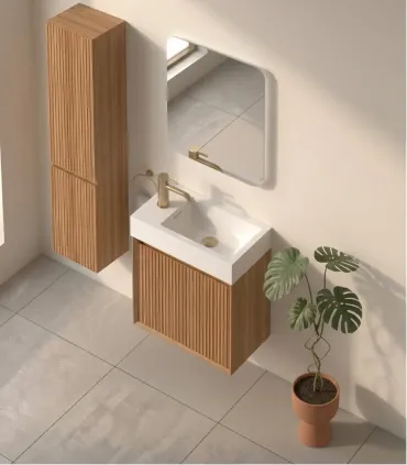 Mobile Bagno "Nordy" 45 cm 1 Anta Finitura Acacia con Lavabo in Porcellana e Colonna