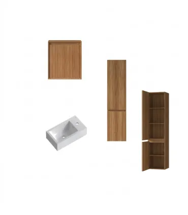 Mobile Bagno "Nordy" 45 cm 1 Anta Finitura Acacia con Lavabo in Porcellana e Colonna I Karag I Ap shop