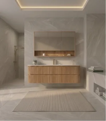 Mobile bagno sospeso in Plywood con lavabo e specchio "NORDIC 120"
