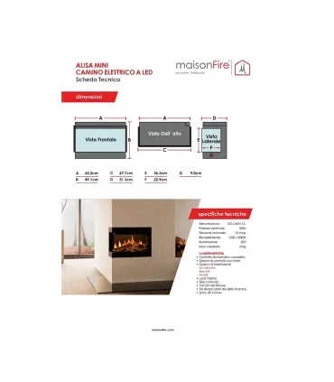 Caminetto Elettrico LED ALISA MINI – Effetto Fiamma Realistico 1,5 kW Maison Fire I Ap shop