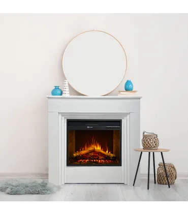Camino elettrico caminetto da terra BELLINI in legno Bianco Made in Italy L96 x P35 x H96