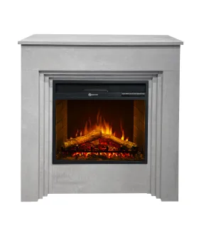 Camino elettrico caminetto da terra BELLINI in legno effetto Cemento Made in Italy L96 x P35 x H96