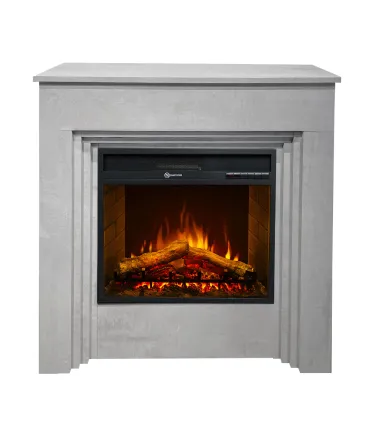 Camino elettrico caminetto da terra BELLINI in legno effetto Cemento Made in Italy L96 x P35 x H96