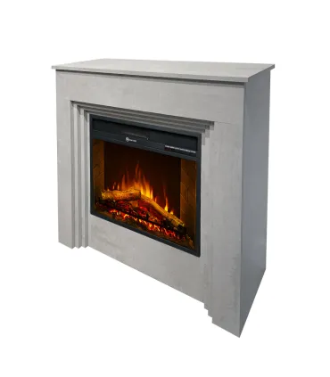 Camino elettrico caminetto da terra BELLINI in legno effetto Cemento Made in Italy L96 x P35 x H96