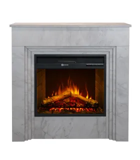 Camino elettrico caminetto da terra BELLINI in legno effetto Marmo Bianco Made in Italy L96 x P35 x H96