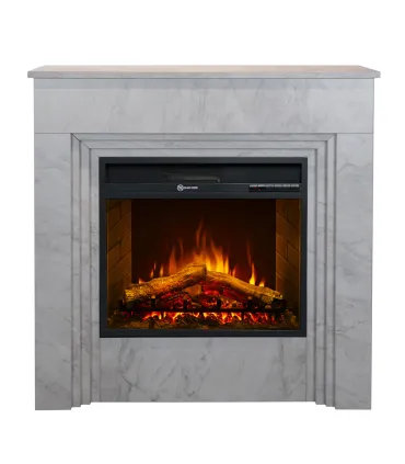 Camino elettrico caminetto da terra BELLINI in legno effetto Marmo Bianco Made in Italy L96 x P35 x H96