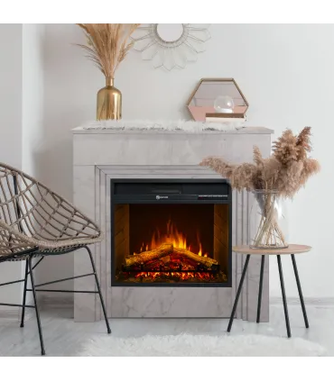 Camino elettrico caminetto da terra BELLINI in legno effetto Marmo Bianco Made in Italy L96 x P35 x H96