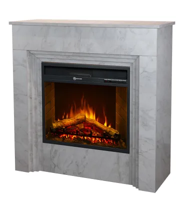 Camino elettrico caminetto da terra BELLINI in legno effetto Marmo Bianco Made in Italy L96 x P35 x H96