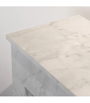 Camino elettrico caminetto da terra BELLINI in legno effetto Marmo Bianco Made in Italy L96 x P35 x H96