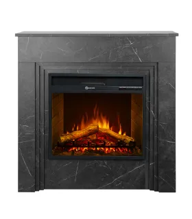 Camino elettrico caminetto da terra BELLINI in legno effetto Marmo Nero Made in Italy L96 x P35 x H96