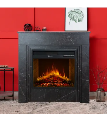 Camino elettrico caminetto da terra BELLINI in legno effetto Marmo Nero Made in Italy L96 x P35 x H96