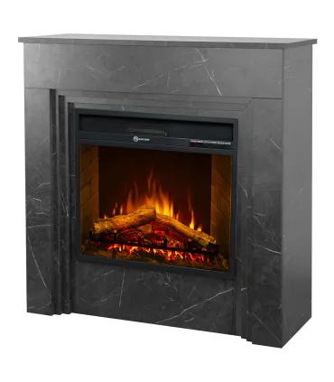 Camino elettrico caminetto da terra BELLINI in legno effetto Marmo Nero Made in Italy L96 x P35 x H96