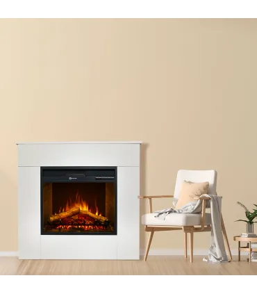 Camino elettrico caminetto da terra in legno bianco Made in Italy MICHELANGELO 96x36x90h