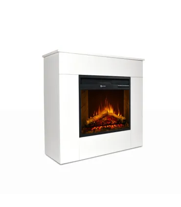 Camino elettrico caminetto da terra in legno bianco Made in Italy MICHELANGELO 96x36x90h