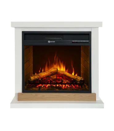 Camino elettrico caminetto da terra Stoccolma in legno bianco L75xP28xH70 cm