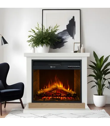 Camino elettrico caminetto da terra Stoccolma in legno bianco L75xP28xH70 cm