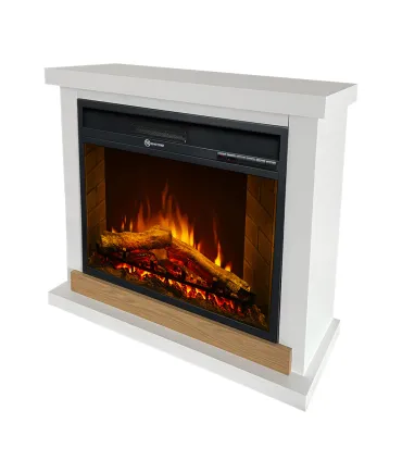 Camino elettrico caminetto da terra Stoccolma in legno bianco L75xP28xH70 cm