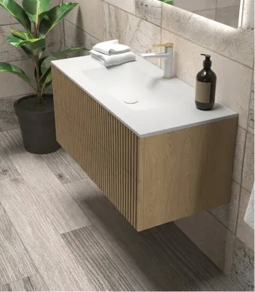 Mobile bagno sospeso in MDF Idrofugo Rovere Naturale con lavabo "Dress 120" Blonde