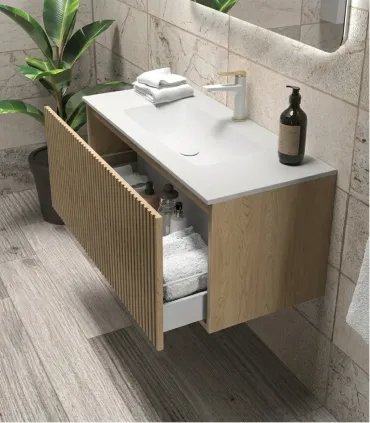 Mobile bagno sospeso in MDF Idrofugo Rovere Naturale con lavabo "Dress 120" Blonde