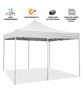 Gazebo richiudibile pieghevole MARKET 3 X 6 Bianco ricoperto in PVC impermeabile