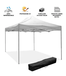 Gazebo richiudibile pieghevole MARKET 3 X 4,5 Bianco ricoperto in PVC impermeabile