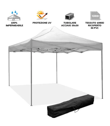 Gazebo richiudibile pieghevole MARKET 3 X 4,5 Bianco ricoperto in PVC impermeabile