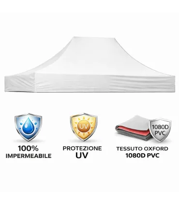 Gazebo richiudibile pieghevole MARKET 3 X 4,5 Bianco ricoperto in PVC impermeabile