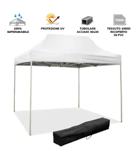 Gazebo richiudibile pieghevole MARKET 3 X 2 Bianco ricoperto in PVC impermeabile