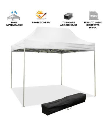 Gazebo richiudibile pieghevole MARKET 3 X 2 Bianco ricoperto in PVC impermeabile