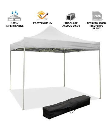 Gazebo richiudibile pieghevole MARKET 2 X 2 Bianco ricoperto in PVC impermeabile