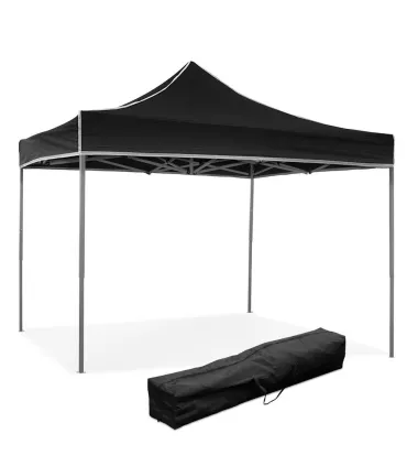 Gazebo richiudibile pieghevole MARKET 3 X 3 Nero ricoperto in PVC impermeabile