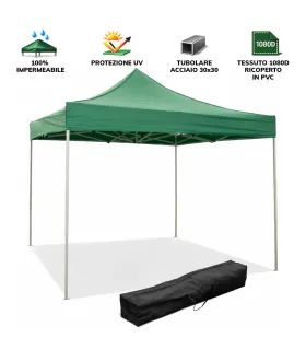 Gazebo richiudibile pieghevole MARKET 3 X 3 Verde ricoperto in PVC impermeabile