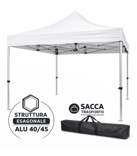 Gazebo richiudibile in alluminio professionale struttura esagonale MARKET 3X3 Bianco impermeabile