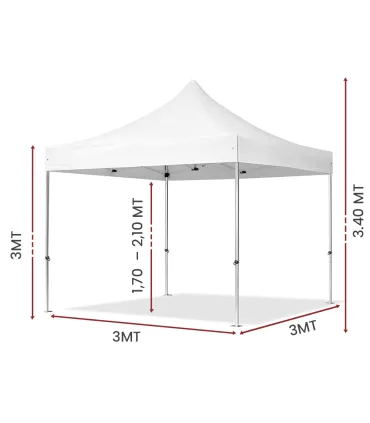 Gazebo richiudibile in alluminio professionale struttura esagonale MARKET 3X3 Bianco impermeabile