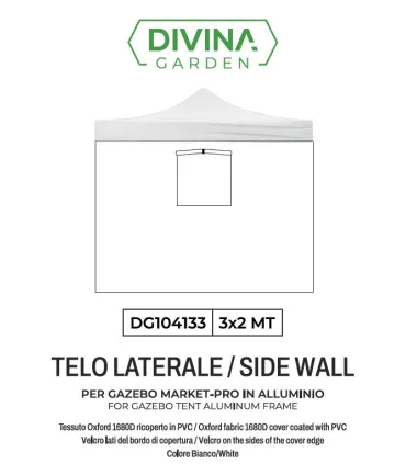Telo laterale 3x2mt bianco impermeabile con finestra per gazebo richiudibile MARKET-PRO