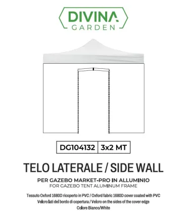 Telo laterale 3x2m bianco impermeabile con porta avvolgibile per gazebo richiudibile MARKET-PRO