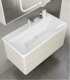Mobile bagno sospeso in PVC con specchio e lavabo "SIMPLA 100"