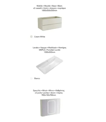 Mobile bagno sospeso in PVC con specchio e lavabo "SIMPLA 100" I Karag I Ap shop