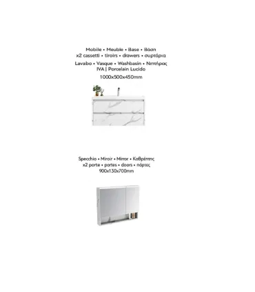 Mobile bagno sospeso in PVC con specchio e lavabo "IVA 100"I KaragI Ap shop