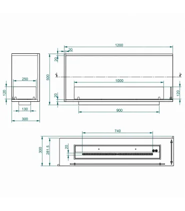 Camino a bioetanolo da incasso ad angolo biocamino angolare 120x50 URANO120 DX TOPLINE