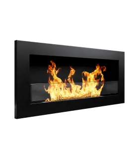Camino a bioetanolo da parete o incasso Livorno Nero L 90 x P 12 x H 40 con vetro